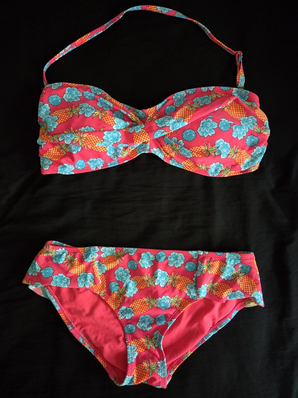 Women’s Pink Floral Pineapple Bandeau Bikini Set Large